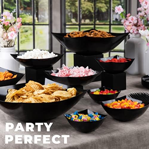PLASTICPRO Disposable Square Serving Bowls, Party Snack or Salad Bowl, Plastic Black Pack of 4 128 OUNCE, Black