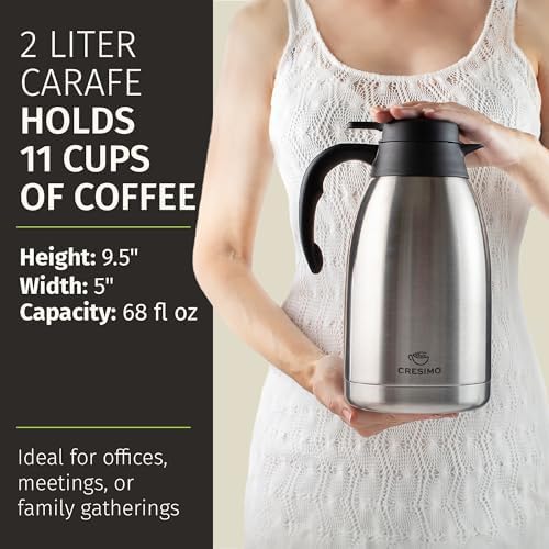 Thermal Coffee Carafe 2L/68 oz Insulated Stainless Steel w/Cleaning Brush