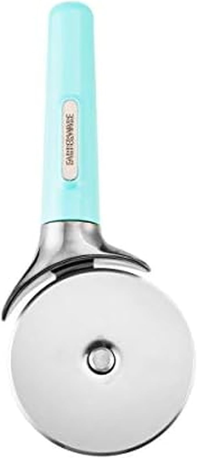 Farberware Pro Stainless Steel Pizza Cutter with Thick Blade to Cut Through Crust, Quesadillas, Brownies, ect, Elevated Wheel to Prevent Countertop Mess,Dishwasher Safe, Aqua, 9.37-Inch