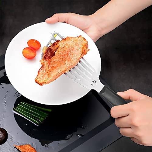 MIU Fish Spatula Stainless Steel, Slotted Flexible Metal, Lightweight Barbecue Turner, 6.5 inch Blade, Plastic Handle with Hole, Grilling Utensils