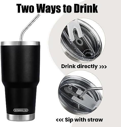 D·S 30 oz Black Tumbler with Straw and Lid Insulated Travel Coffee Mug