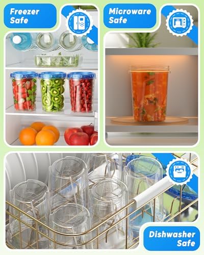 BiuLeon 6 Pack-33oz Freezer Storage Containers, Plastic Food Storage Containers with Twist Top Lids, BPA Free and Reusable Soup Containers with Lid, Microwave and Dishwasher Safe