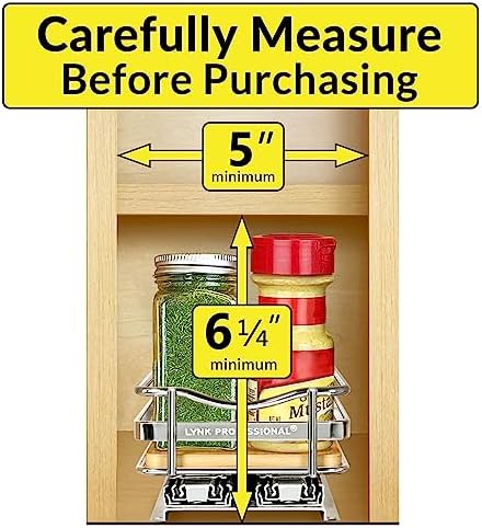 LYNK PROFESSIONAL® Élite™ Pull Out Spice Organization for Cabinets - 4-3/8 inch Wide – Spice Rack for Inside Cabinets – Wood/Chrome - Sliding Spice Rack Organizer for cabinet – Spice Rack - 1 Tier