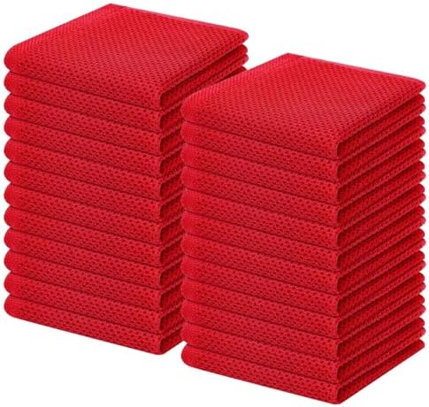 Homaxy 100% Cotton Waffle Weave Kitchen Dish Cloths 24-Pack, Red