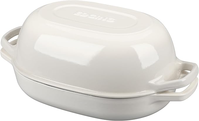 Enameled Cast Iron Oval Dutch Oven Pot with Lid, Dutch Oven for Sourdough Bread Baking, Bread Oven, Bread Dutch Oven, Oval Bread Pan, 7qt, White
