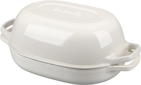 Enameled Cast Iron Oval Dutch Oven Pot with Lid, Dutch Oven for Sourdough Bread Baking, Bread Oven, Bread Dutch Oven, Oval Bread Pan, 7qt, White