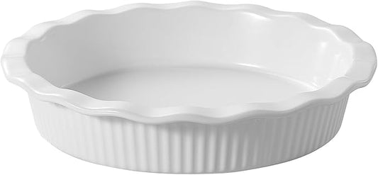 DOWAN Pie Pan for Baking, 9 Inch Round Baking Dish for Dinner, 45 Ounce Pie Plate Ceramic Quiche Pan Non-Stick with Deep Fluted Pie Dish for Apple Pies, Pot Pies, Quiches, Tart, Oven Safe Dish, White