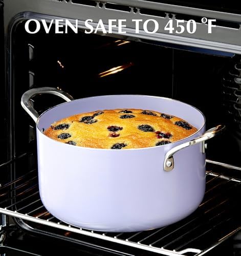 KOCH SYSTEME CS 6 Quart Nonstick Stock Pot with Lid, 6 QT Nonstick Ceramic Stockpot with Stainless Steel Handle, Induction Cooking Pot for Soups, Casserole, Soup Pot, Even Heating, Oven Safe, Purple