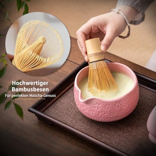 Buucup Matcha Whisk Set, Ceramic Matcha Kit with Bowl & Tools, Pink