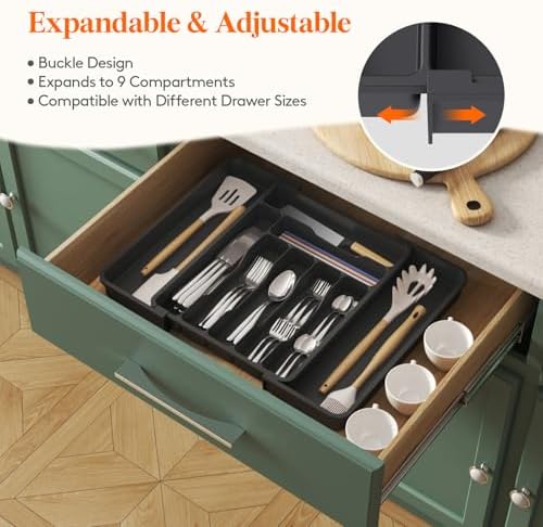 Lifewit Expandable Silverware Drawer Organizer, Kitchen Utensil Tray