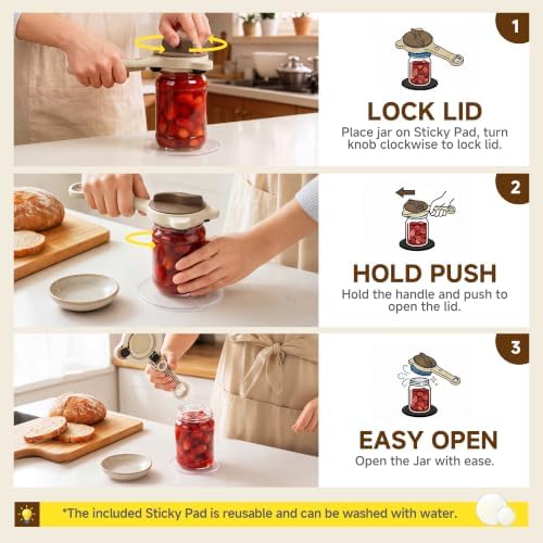 2026 Upgraded 4-in-1 Jar Opener - Adjustable Stainless Steel Lid Remover for Seniors & Arthritis Sufferers, Fits Kitchen Jars, Bottles & Cans Brown(2Pcs)