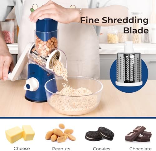 X Home 3‑Blade Rotary Cheese Grater for Kitchen, Dark Blue