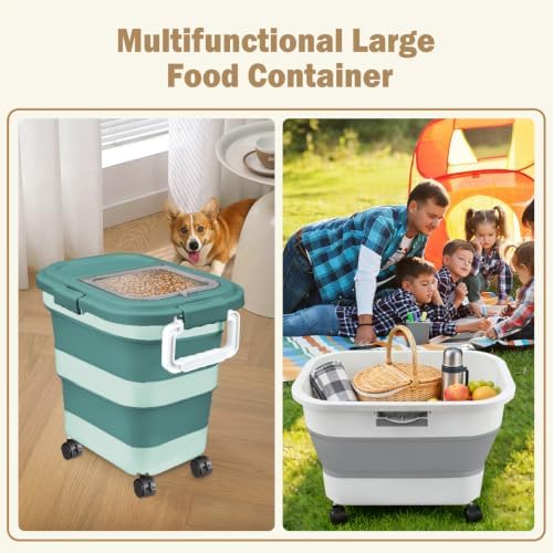 Komzon Rice Storage Container10-40 Lb, 25 Lb Pet Dog Food Storage Container, Collapsible Airtight Rice Storage Container, Rice Dispenser Bin with Cup and Scoop for Flour Cereal Pasta Grain, Cat Bird