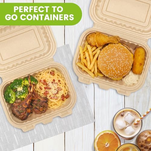 Clamshell Food Containers with Lids, 50 Pack-28oz Take Out Boxes Disposable Meal Prep Containers Natural Rice Husk Material Durable To Go Containers for Pasta Salad Sandwich Microwave Freezer Safe