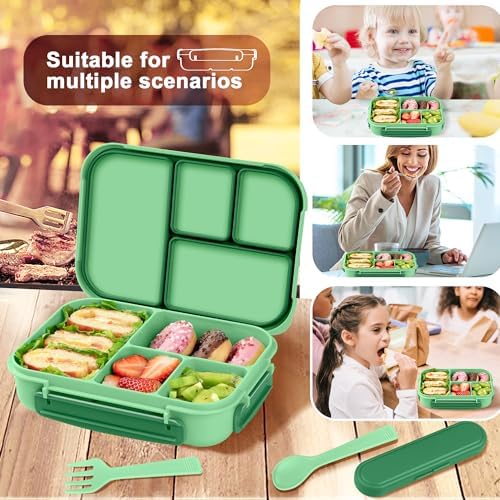 Amathley Lunch Box Kids,Bento Box Adult,Leakproof Lunch Containers for Adults/Kids/Toddler,1200ML-4 Compartments bento Lunch box with Utensil,Microwave & Dishwasher & Freezer Safe (Cyan)