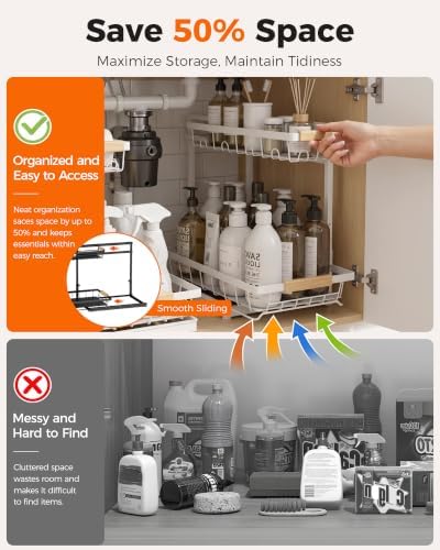 Sevenblue 2-Pack 2-Tier Height Adjustable Under Sink Organizer & Storage
