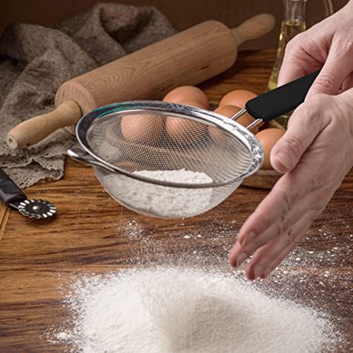 Fine Mesh Strainer with thermo plastic rubber handle - Sieve Fine Mesh Stainless Steel - Ideal to Sift Flour, Icing Sugar, Fruits and Vegetables (5.5 Inches)