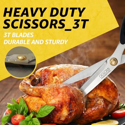 3T Stainless Blade Kitchen Scissors - 10.23in x 2Pack | Korean Barbecue Kalbi Rib Chicken Meat Cutting | Sharp Heavy Duty Multipurpose Kitchen Shears for Cutting Dishwasher Safe (GG130, Black)
