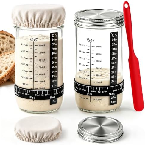 ComSaf Sourdough Starter Jars, 2 Pack Wide Mouth Glass Jars 34oz (1L)