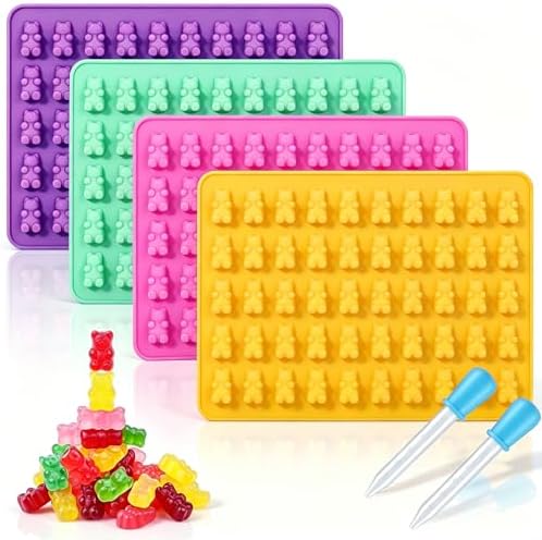 Gummy Molds Gummy Bear Mold - Mini Size Chocolate Candy Molds with 2 Droppers Nonstick Food Grade Silicone Molds Pack of 4