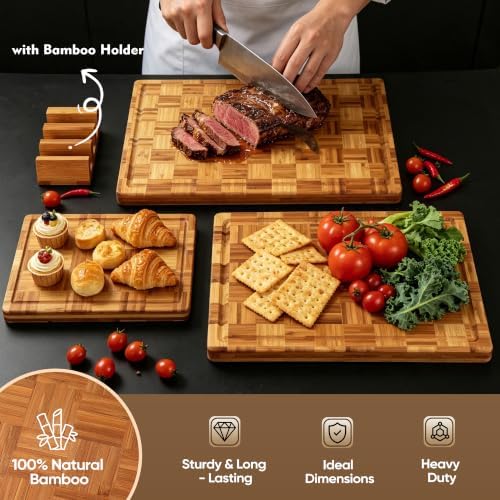 Bamboo Cutting Board Set of 3 Wooden Cutting Boards for Kitchen Wood