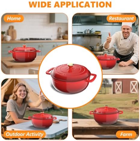 Bonnlo 6QT Round Dutch Oven, Enameled Cast Iron Dutch Oven Pot with Lid & Dual Handles, Oven Safe Up to 500° F, for Sourdough, Bread Baking, Stews and Roasting (Red)