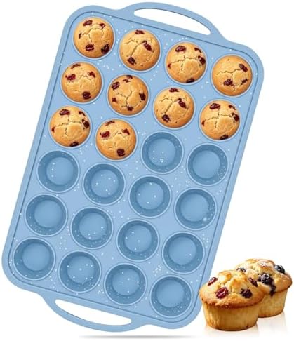 Mini Cupcake Pans, Metal Reinforced Frame Silicone Mini Muffin Pan 24 Cups