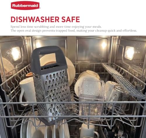 Rubbermaid EZ Grip Box Grater, Stainless Steel Cheese Grater & Container - BPA Free Multi-Surface Cheese Shredder & Food Grater for all Vegetables | Graters for Kitchen -Non-Slip Base, Dishwasher Safe