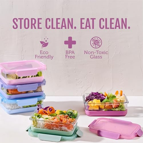 Ello Duraglass Refresh 3.4 Cup Meal Prep Containers, 10 Pc, Dusk Delight, (Pack of 2)