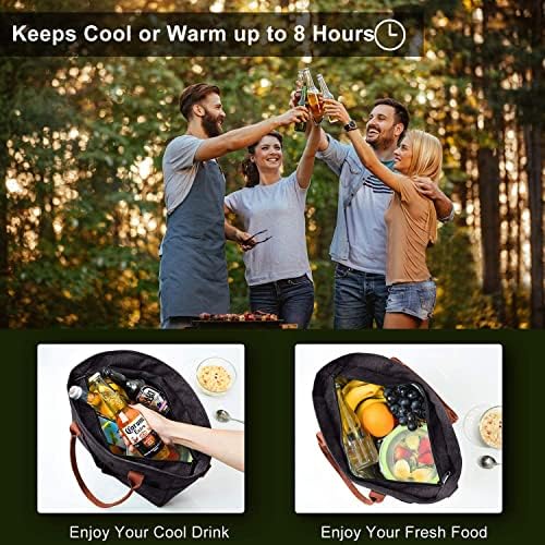 Lunch Bags for Women Insulated Thermal Lunch Tote Bag with Shoulder Strap Upgrade Large Lunch Box Container Drinks Holder for Adults Men Work Picnic Beach Park, Dark Black