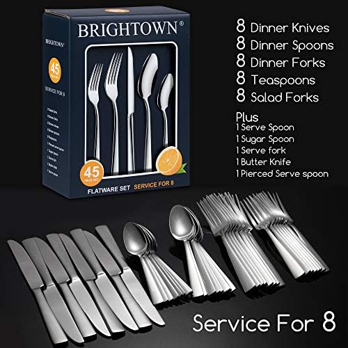 45-Piece Flatware Sets, Silverware Set for 8, Durable Stainless Steel Tableware in Ergonomic Design Size and Weight, Kitchen Utensils Set with Steak Knives, Rust-proof, Dishwasher Safe (Pack of 2)