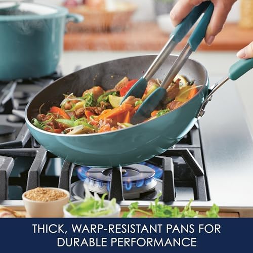 Rachael Ray Cook + Create Nonstick Stir Fry Pan/Wok, 10.5 Inch, Agave Blue