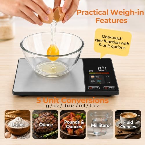 Smart Nutrition Food Scale, TFT Color Screen, Fitdays+ App, 50 Offline Foods, Sync Apple Health & Fitbit, 11lb Stainless Steel Digital Kitchen Scale for Weight Loss & Baking