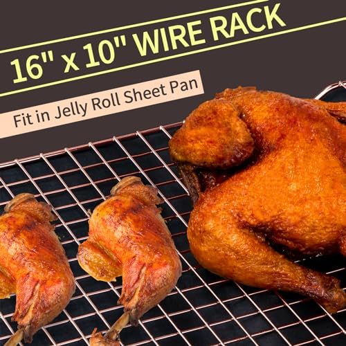 Briout Cooling Rack for Cooking and Baking, 16" x 10" Wire Rack, Rose Gold