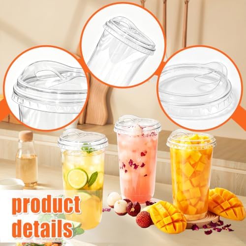 50 Pack 20 oz Clear Plastic Iced Coffee Cups with Strawless Sip Lids