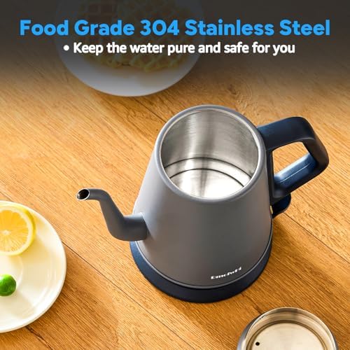 DmofwHi Gooseneck Electric Kettle(1.0L),1000W Electric Tea Kettle of 304 Stainless Steel,Auto Shut off,Water Kettle for Coffee and Tea-Grey