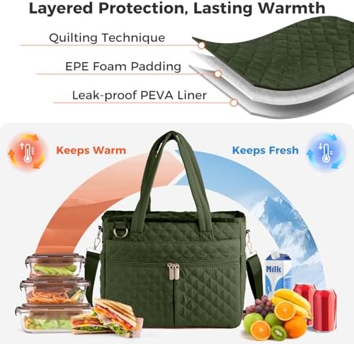 Large Lunch Box for Women, Insulated Lunch Bag for Work, Green
