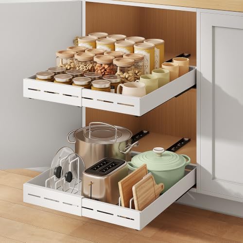 SONGMICS Pull Out Cabinet Organizer, Expandable Carbon Steel Drawers