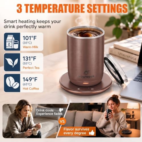 Self Stirring Coffee Mug, 10 oz Heated Mug with Magnetic Stirring，Brown