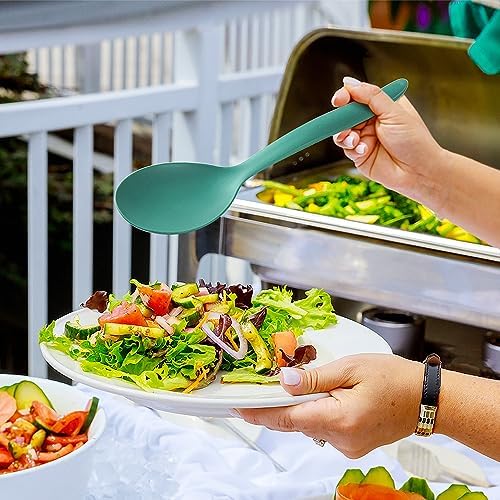 Reusable Plastic Salad Serving Utensils of 12, 10" Wheat Straw Large Salad Server Set Spoons/Slotted Spoons/Sporks, for Party Buffet Catering (Orange/Blue/Yellow/Green, Not for Cooking)