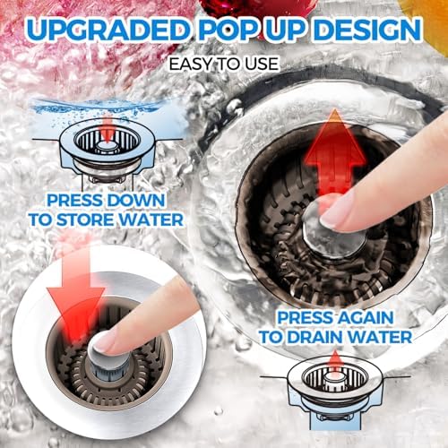 zaa 3 in 1 Kitchen Sink Drain Strainer Stopper Removable Basket Pop-Up