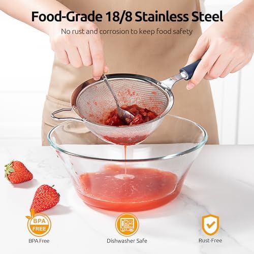 U-Taste Fine Mesh Strainer, 18/8 Stainless Steel Sieve, M/Midnight Blue