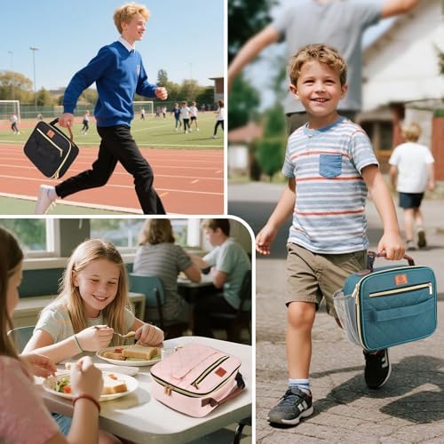 Genteen Lunch Box for Kids, Boys - Insulated Small LunchBox Reusable, Zip Closure & Buckle Handle, Portable Cooler for Work, School, Travel (Light Green)