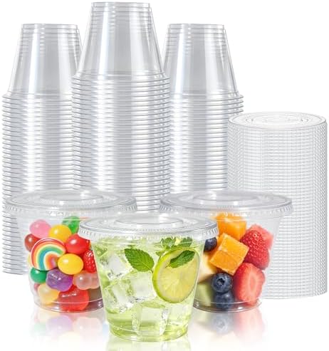 9 oz Clear Plastic Cups with Lids 50 Sets