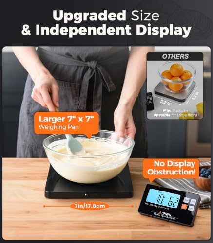 Atogou Wireless Kitchen Scale, 22lb/10kg Food Scale with Detachable Display