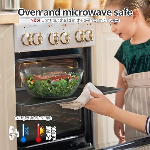 Extra Large Glass Mixing Bowls Clear Glass Salad Cooking Bowls for Kitchen Salad Bread Storage (4.7Qt)