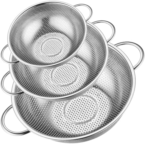 Leonyo Stainless Steel Colanders and Strainer Set, 3 Pack(1-3-5Quart)