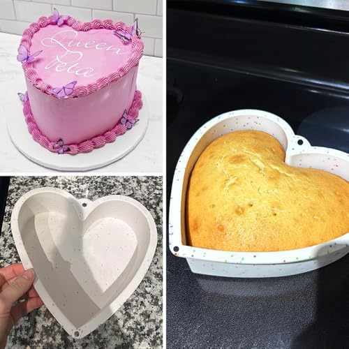 Alimat PluS 8 Inch Heart Shaped Cake Pans Set of 2 with Hanging Hole(White)