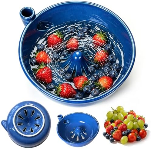 Ceramic Berry Washing Bowl with Auto-Spin Swirl Drainage