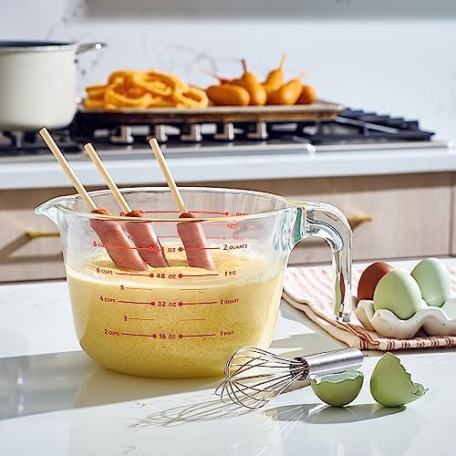 8 Cup Large Glass Measuring Cup - Kitchen Mixing Bowl, Liquid Measure Cups, Glass Bakeware Set, Punch Bowl